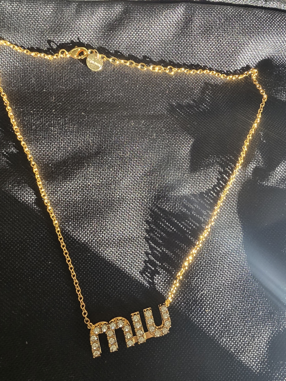 MiuMiu Gold-tone Crystal Lettering Necklace